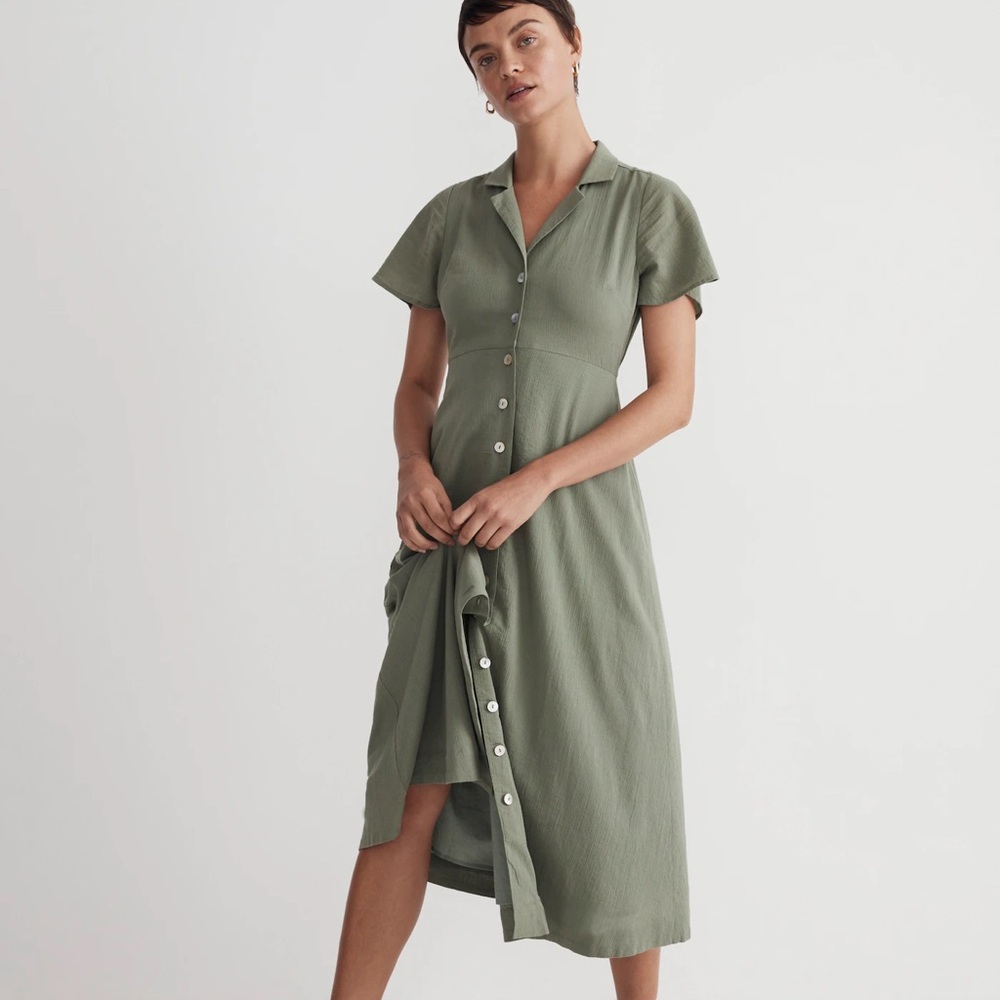 Crinkle Cotton Button-Front Midi Dress - Picture 6 of 6